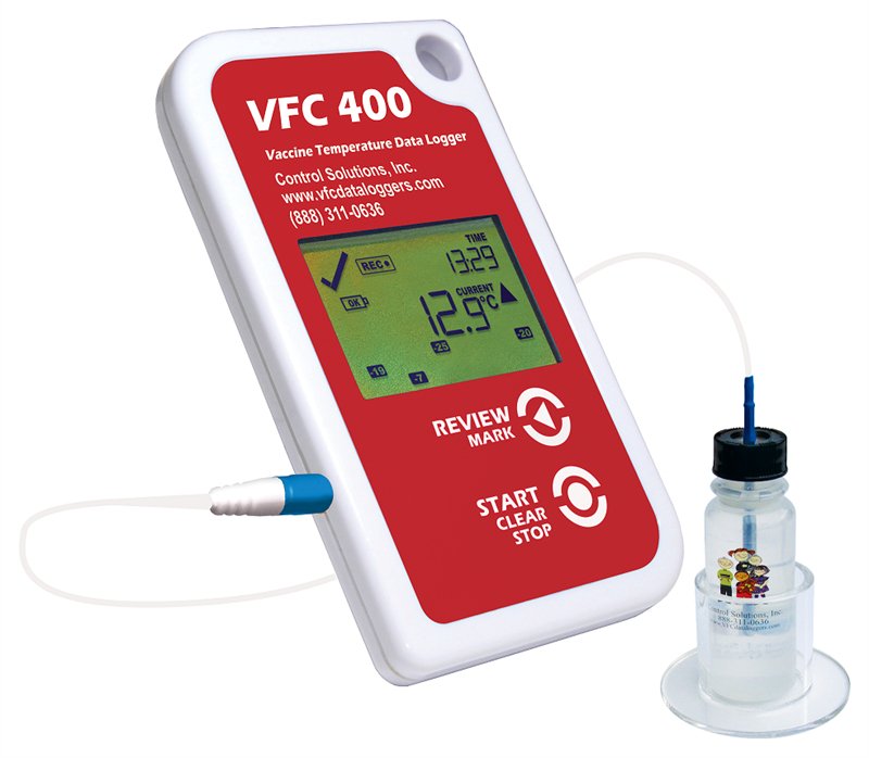 Refrigerator / Freezer Vaccine Data Logger with Alarm Kit LogTag VFC400® Fahrenheit / Celsius -40° to 210°F (-40° to 99°C) Glycol Bottle Probe Multiple Mounting Options Battery Operated by Control Solutions Inc  ID VFC400-VMK-10